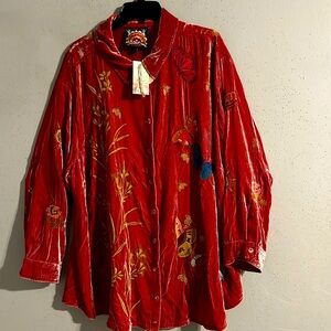 Johnny Was WMNS VIDA BLOUSE embellishment with roses & butterfly embroidery